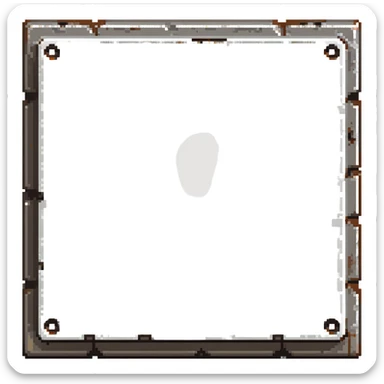 Industrial metal wall block, color #334155 with metallic highlights, metal plate texture with 4 rivets/bolts in corners, slight metallic sheen, solid and indestructible appearance, 32x32 pixels sticker