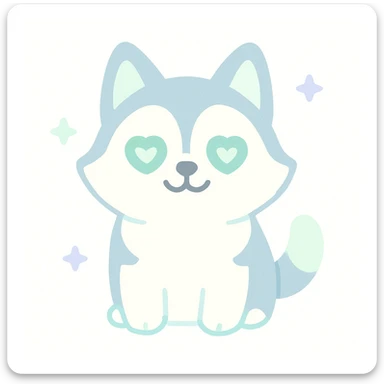 fluffy joyful friendly husky with sparkling green hearts in its eyes sticker