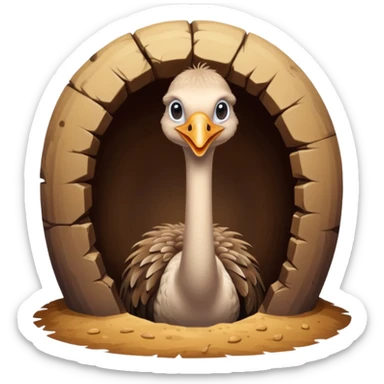 Ostrich with it's head inside a hole in the ground only it's body and neck visible sticker