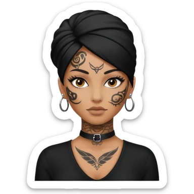 white shaman woman black clothes black accesories face tattoos sticker