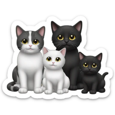 Family of 3 cats, a black one and 2 black and white sticker