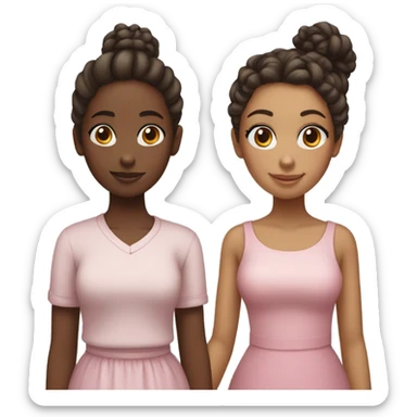 Two girls holding hands one  with a  bun and one feminine with curly hair sticker