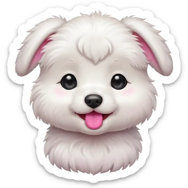 a white cute baby dog with a little gray stain on one eye sticker