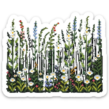 summer meadow with tall grass and flowers swaying in a gentle breeze sticker