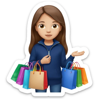 A little girl (he usually calls her baby), who is obsessed with shopping and luxury brands and holds a dozen of bags, she wears navy blue half zip sweater and holds 10 bags and she has long brown hair  sticker