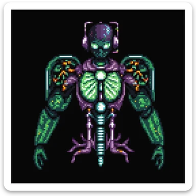 digital data, flowing within a superconductor, digital schema, biomata, sekgen, cyac, traxus, NuCal, vibrant shocking energetic transmission. generator core. bi-axial. neutronic. biomechanical. cyber-android sticker