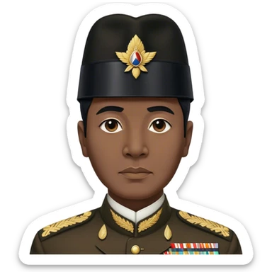 ​Cinematic Realistic Portrait of Sukarno, depicted in a lifelike, realistic style based on his iconic portrait, showcasing his thoughtful, charismatic expression in period attire, rendered with detailed textures and warm, evocative lighting that captures his pioneering spirit and national pride, sticker