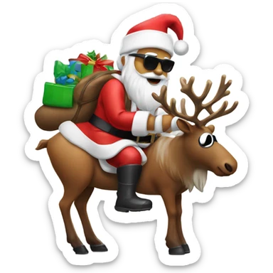 santa clause on a reindeer pooping with sunglasses  sticker