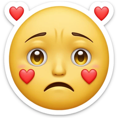 A yellow circular frowning Face with hearts above its eyes, crying sticker
