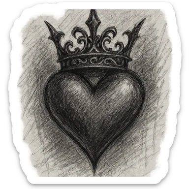 gothic heart with a gothic crown, ornate, dark, elegant, pencil sketch style sticker