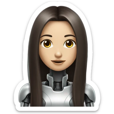 Cyborg robot girl dark brown long hair sticker