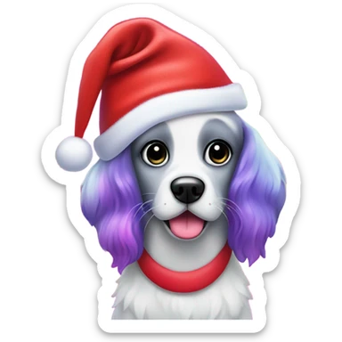 Lisa frank Christmas dog with Santa hat sticker
