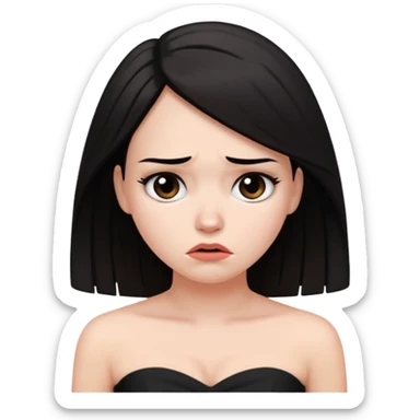 WOMAN WITH WHITE SKIN, DARK HAIR WEARING BLACK STRAPLESS DRESS LOOKING UPSET  sticker