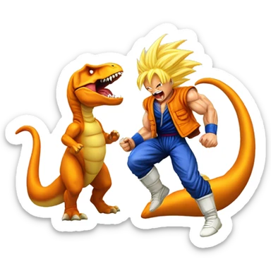 Super sayian Goku fighting a T. rex  sticker
