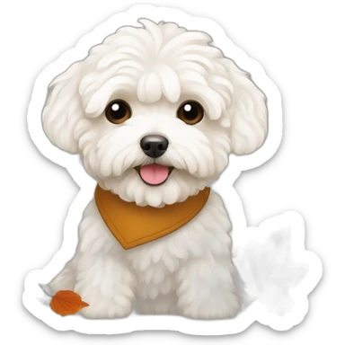 White maltipoo with autumn leaves sticker