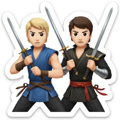 two men fighting a duel with swords sticker