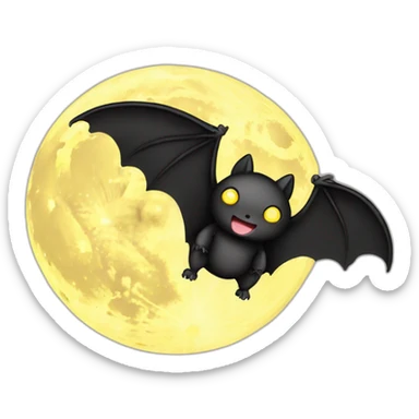 black baby bat wings in front of light yellow moon sticker