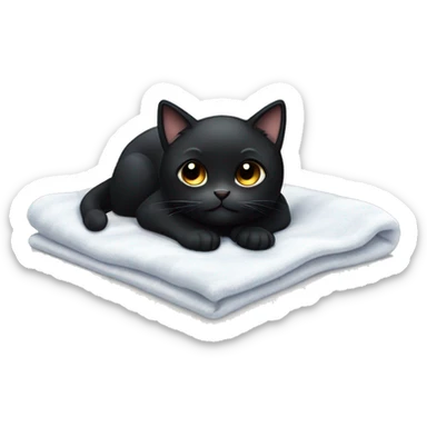 Cute black cat laying on a white blanket sticker