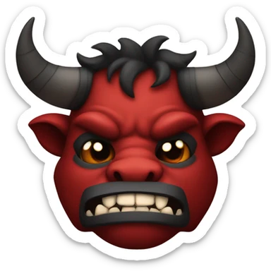 Minotaur in black and red colors in the style of a creepy smiling emoji. sticker