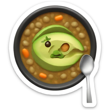 Lentil soup with cut avocado and spoon sticker