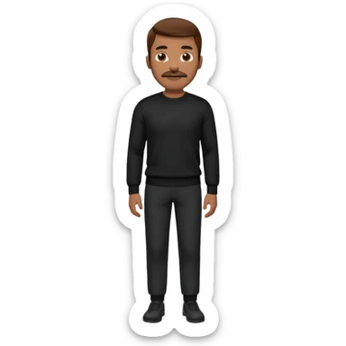 man with mustache, brown hair, 33years old, shirt, high temple Black pullover with a white shirt underneath and black fabric trousers 👕🖤👖 sticker