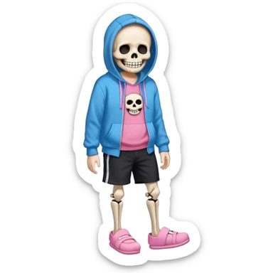 Sans The Skeleton, Blue Hoodie, Grin, Pink Slippers, Black Shorts sticker