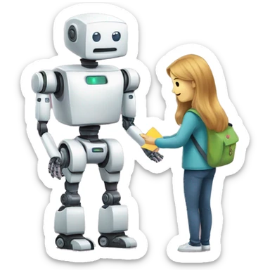 a robot handing a flashcard to a student sticker