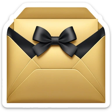"An ornate black and gold envelope sealed with a delicate black ribbon bow and a small golden embellishment, evoking a sense of mystery and luxury." sticker