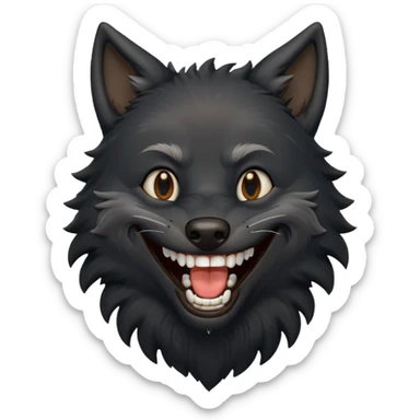 a black wolf laughing really hard sticker