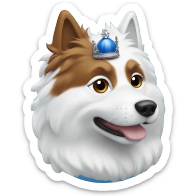Spitz nain blanc et noir avec couronne avec un œil bleu et un oeil marron  sticker