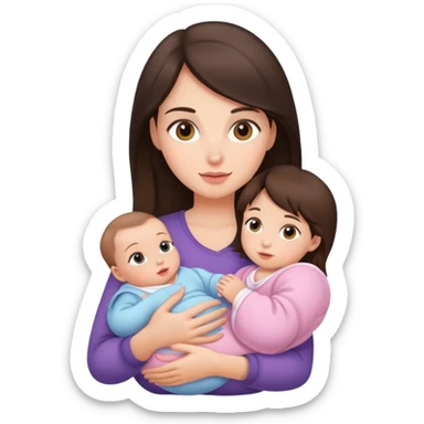brunette girl holding baby girl sticker