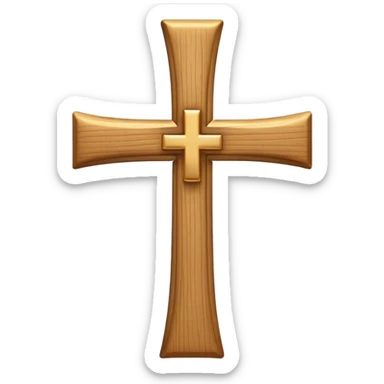 3D emoji of a simple cross, made of smooth wood or gold, with soft edges and a glossy finish in emoji style sticker