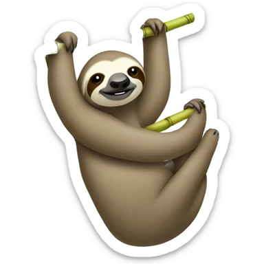 Sloth hanging on a tree, eating a Stick of bamboo  sticker