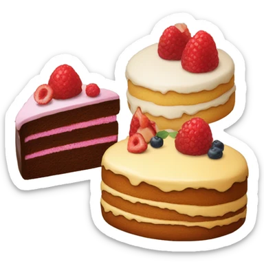 A wooden Table with three cakes on it sticker