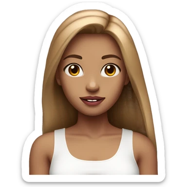 very pretty girl with straight light brown hair pink big lips and white top  sticker