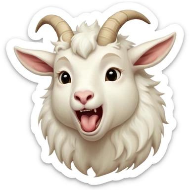 Cinematic Cute Yawning White Goat Portrait Emoji, Head tilted slightly with a dramatic, wide-open yawn, showcasing a soft, downy white fur with delicate horns and gently drooping ears, round eyes barely open in drowsy contentment, Simplified yet irresistibly adorable features, highly detailed, glowing with a soft, cozy glow, high shine, relaxed yet expressive, stylized with a touch of whimsy, bright and endearing, soft glowing outline, capturing the essence of a sleepy yet affectionate goat, so drowsy it feels like it could stretch out of the screen and curl up for a nap! sticker