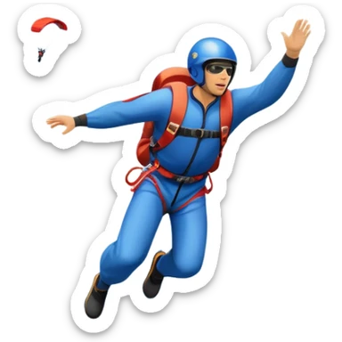 A base jumper soaring through the sky, with a parachute deployed, gliding over a dramatic cliffside or tall building. The background showcases a vast landscape below, with clouds and open skies, emphasizing the adrenaline and freedom of the sport sticker