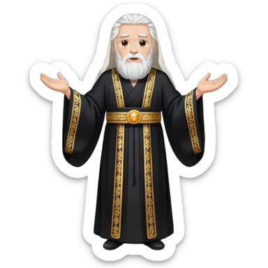 Sumo Sacerdote: persona anciana, barba larga, traje negro largo modo gran imperador, pelo blanco. cuerpo entero sticker