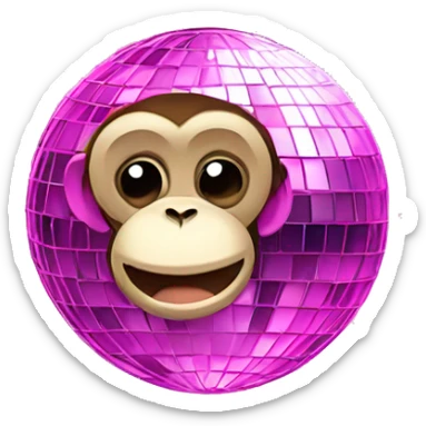 A disco ball with a pink heart and a monkey on the top sticker