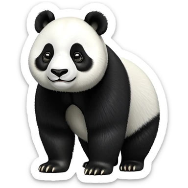 cinematic-[panda bear]-realistic-full-body-standing on all fours-emoji,-tail-tucked-close,-head-tilted-dramatically,-thick-[black and white]-fur,-simplified-yet-realistic-focused-features,-highly-detailed,-glowing-with-an-almost-sarcastic-glow sticker