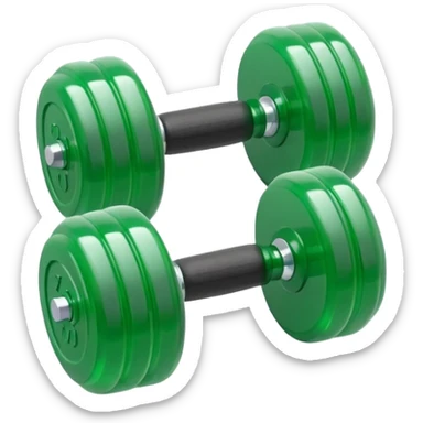 A simple emoji-style icon of a transparent green plastic gym dumbbell logo, folder envelope, slightly open, with clean edges, soft shine, and subtle  sticker