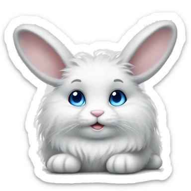 Very Fluffy bunny with blue eyes relaxing small ears sticker