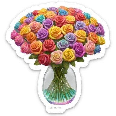 1000 colorful lifelike roses in a clear vase sticker