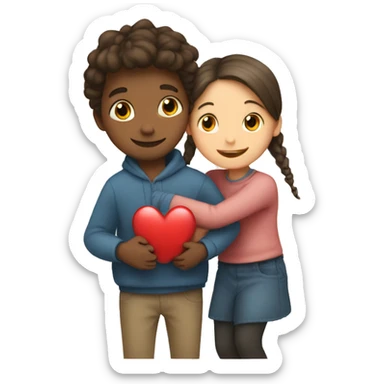 Girl and boy hugs two with hearts around sticker
