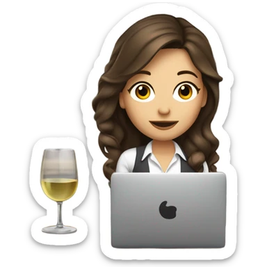 Cute office working brunette drinking wine while at computer long hair fair skin sticker