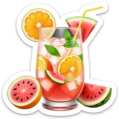 summer cocktail with lemon, watermelon, orange sticker