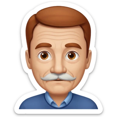 An elderly man with neatly styled reddish-brown hair, thick eyebrows, brown eyes, and a white mustache. sticker