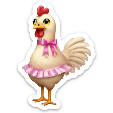 Chicken with pink ribbon and ballerina dress sticker