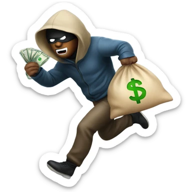 robber with money bag running sticker