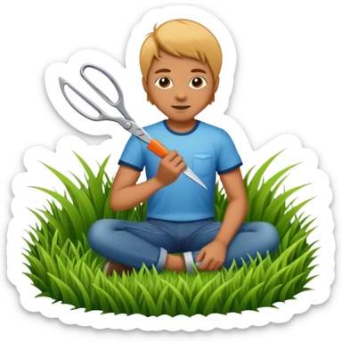 Hand cutting grass with a pair of scisors sticker